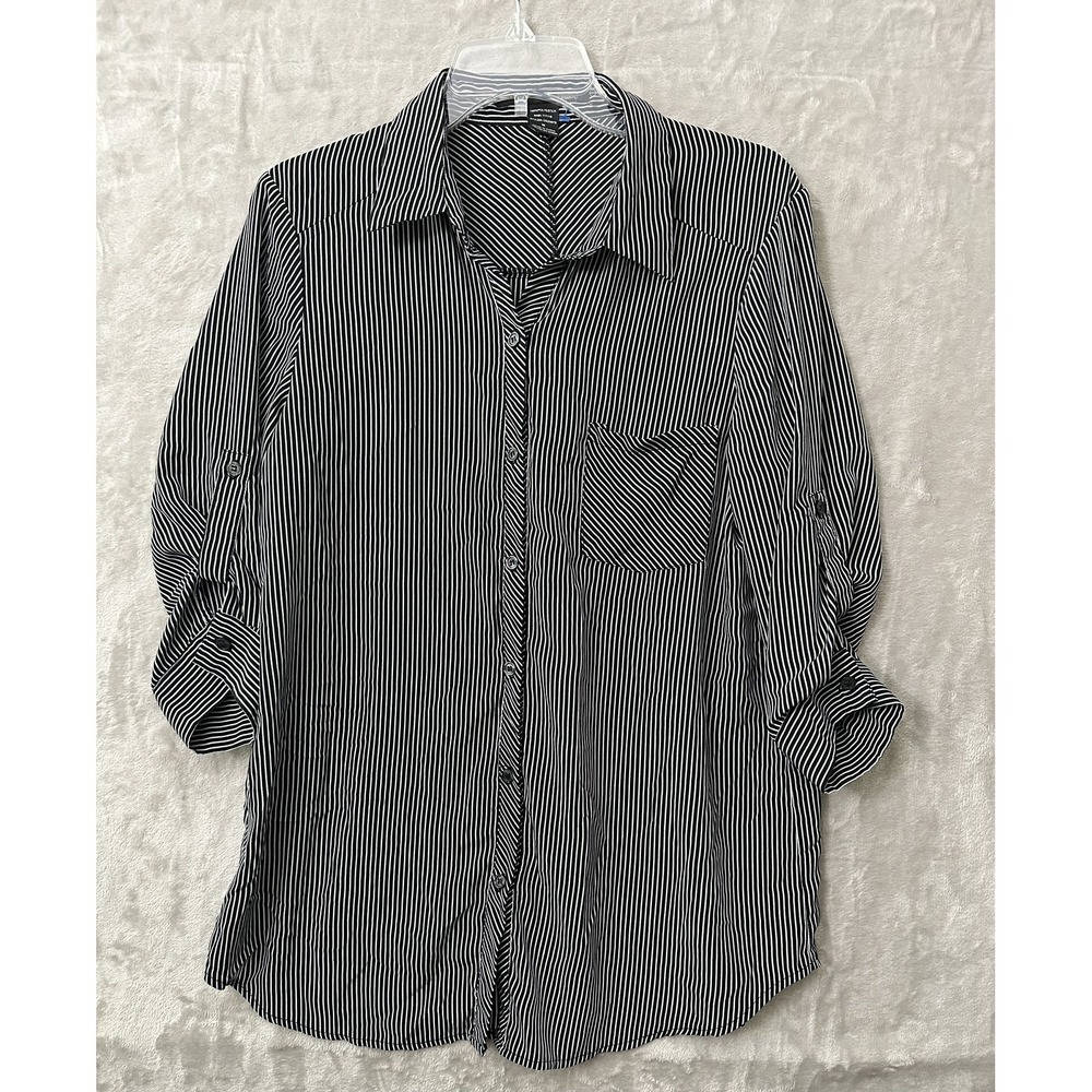 Ellison Shirt Womens Medium Striped Button Front Blouse Pocket Casual Top